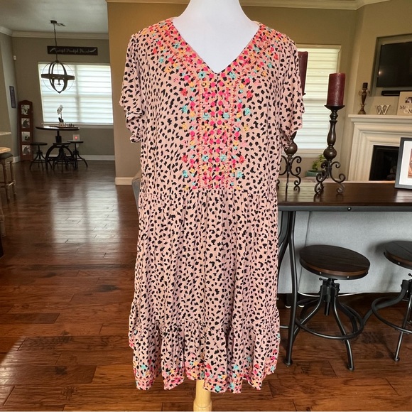 NWT Savanna Jane Dress Women's Plus Size 1X Embroidered A Line Animal Print - Picture 2 of 9